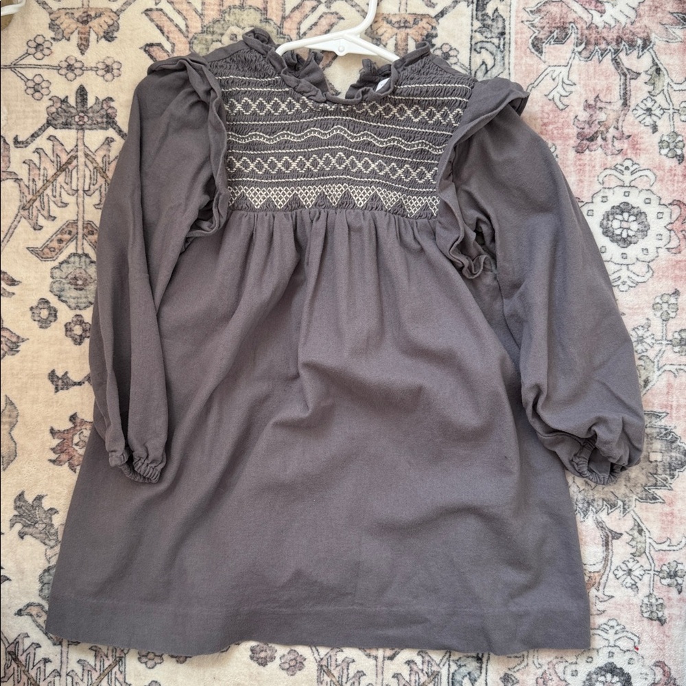 Charming Gray Kids Dress with Embroidered smocked 100% cotton Zara
